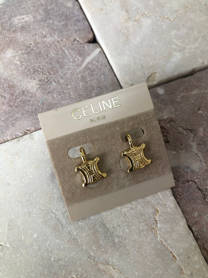 CELINE Triomphe Earrings Gold Vintage mnkdhs