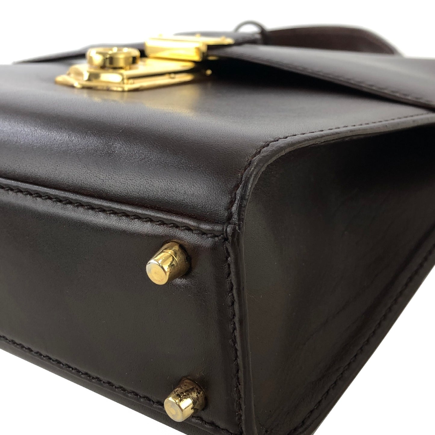 PRADA Metal Closure Leather Two-way Handbag Crossbody Shoulder bag Brown Vintage jejvki