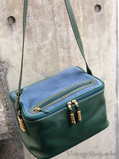 LOEWE Velazquez Square Box Shoulder Bag Vanity Green Blue vintage Old 5rr8tv