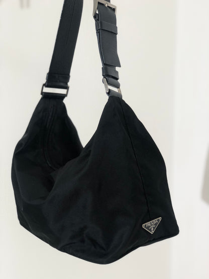 PRADA Triangle Logo Nylon Leather Hobobag Shoulder bag Black Vintage un6hfw