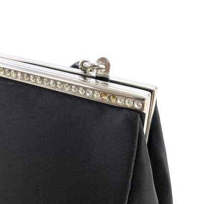 GUCCI Rhinestone Satin clasp Shoulder bag Black Vintage xcuw5e