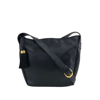Christian Dior CD 標誌流蘇皮革斜背包肩背包黑色復古 i8x43s 