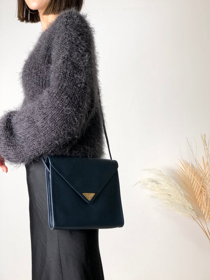 Yves Saint Laurent YSL Logo Leather Shoulder bag Navy Vintage 26gkij