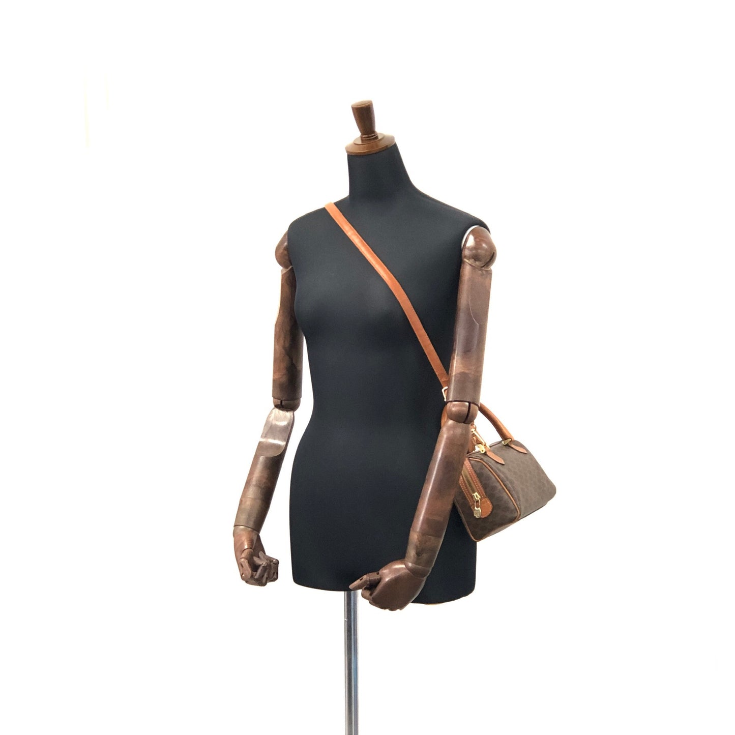 CELINE Macadam  PVC Leather Two-way Small Handbag Crossbody Shoulder bag Brown Vintage vwd3v4