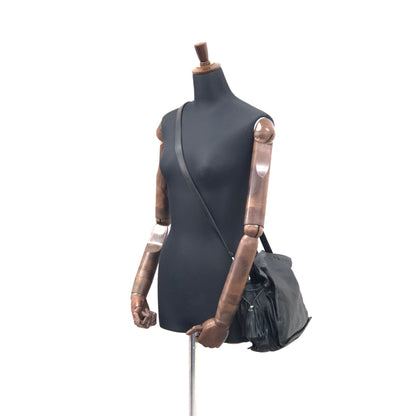 LOEWE Anagram Logo Motif Embossed Tassel Leather Drawstring Shoulder bag Black Vintage xpf265