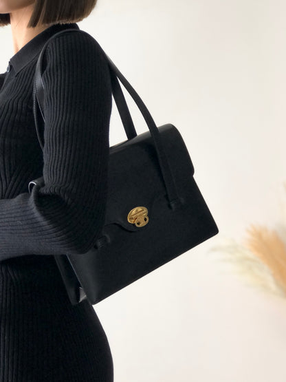 CELINE Triomphe 翻蓋皮革手提包 黑色復古 zgtbg6 