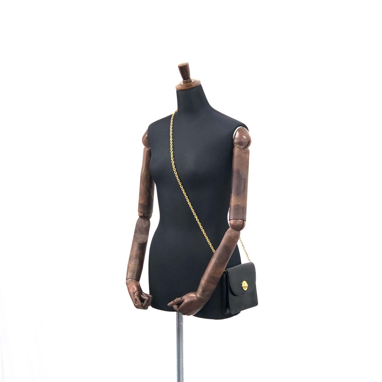 CELINE Starball Leather Chain Shoulder bag Black Vintage abwxxg