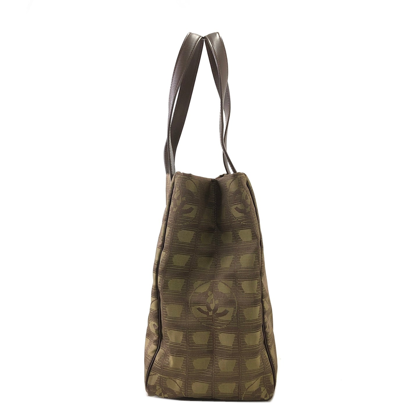 CHANEL New Travel Line Nylon Handbag Totebag Khaki Vintage hvx4g4