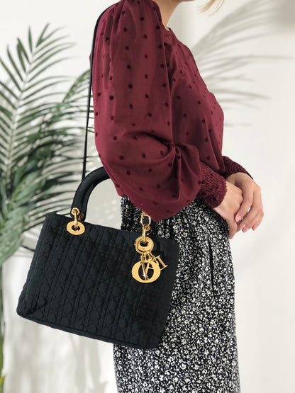 Christian Dior  Cannage Ladydior Leather Nylon Two-way Handbag Shoulder bag Black Vintage vvz5c4