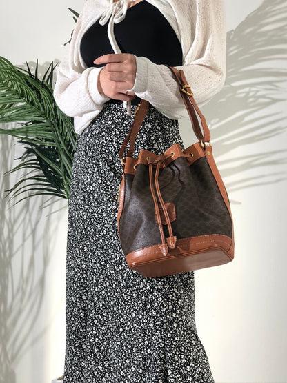 CELINE Macadam Blason  PVC Leather Drawstring Shoulder bag Brown Vintage 3z2thj