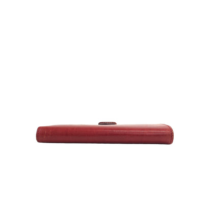 Yves Saint Laurent YSL Logo Leather Metal Clasp Folded Wallet Red Vintage 84va6b