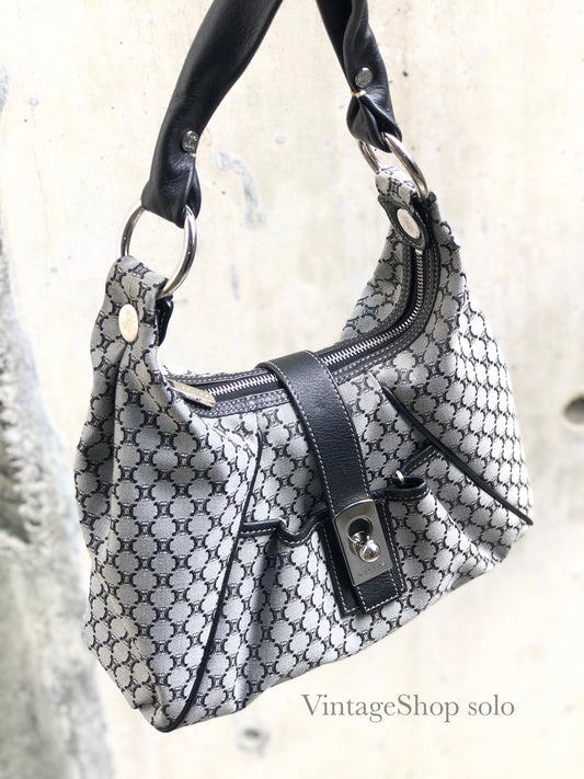 CELINE Macadam Fabric Hobobag Handbag Black Vintage Old CELINE ghyyp7