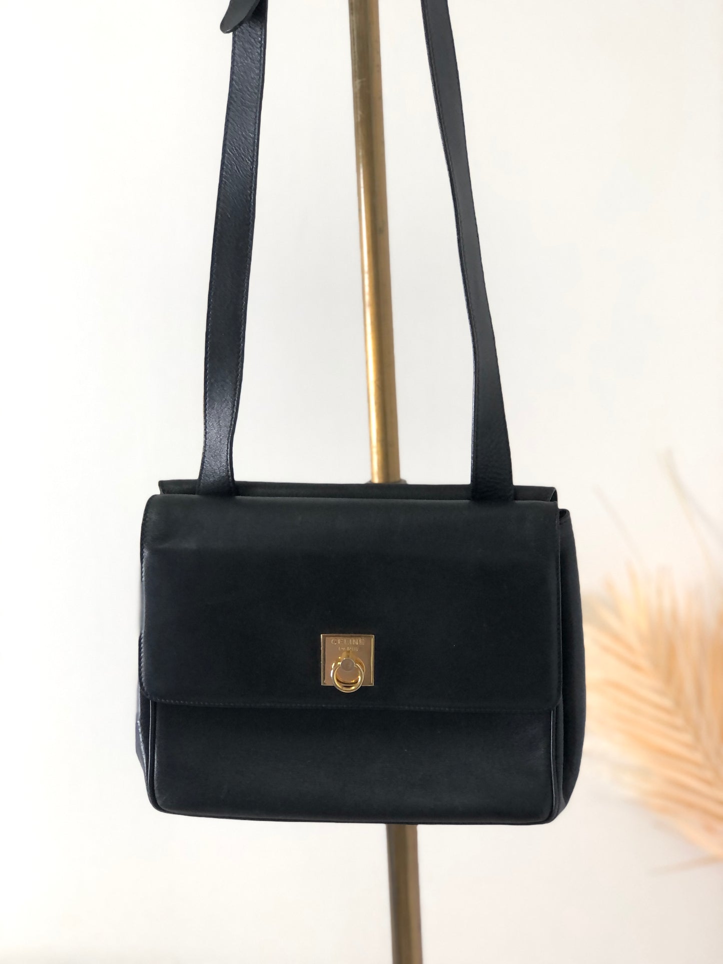 CELINE Gancini Leather Shoulder bag Darknavy Vintage 3r735p