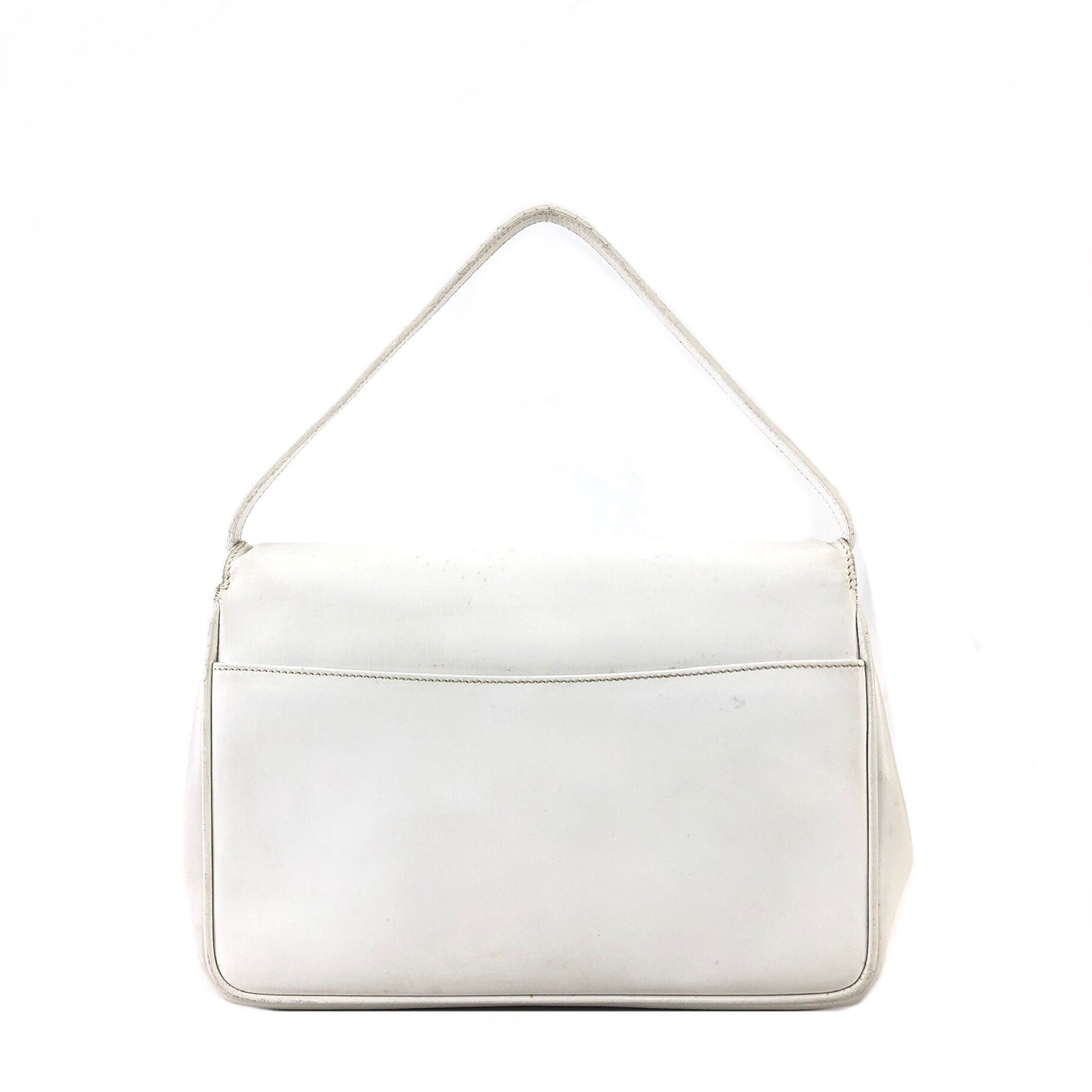 CELINE Triomphe Leather Handbag White Vintage stx6m7