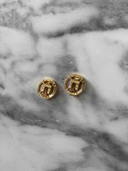 CELINE Circle Logo Earrings Gold Vintage 8rds48