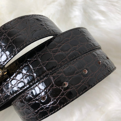 CELINE 馬車鱷魚壓花皮革腰帶棕色復古 rpydy6 