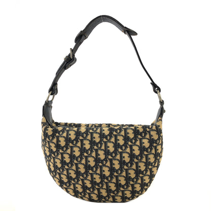 Christian Dior Trotter Jacquard Leather Shoulder bag Hobobag Navy Vintage wte43h