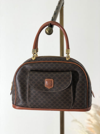 CELINE Macadam Blason Leather Handbag Brown Vintage b87m64