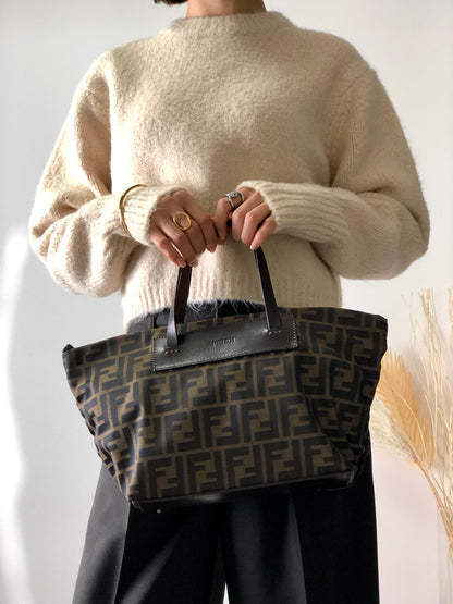 FENDI Zucca Jacquard Handbag Brown Vintage iche7s