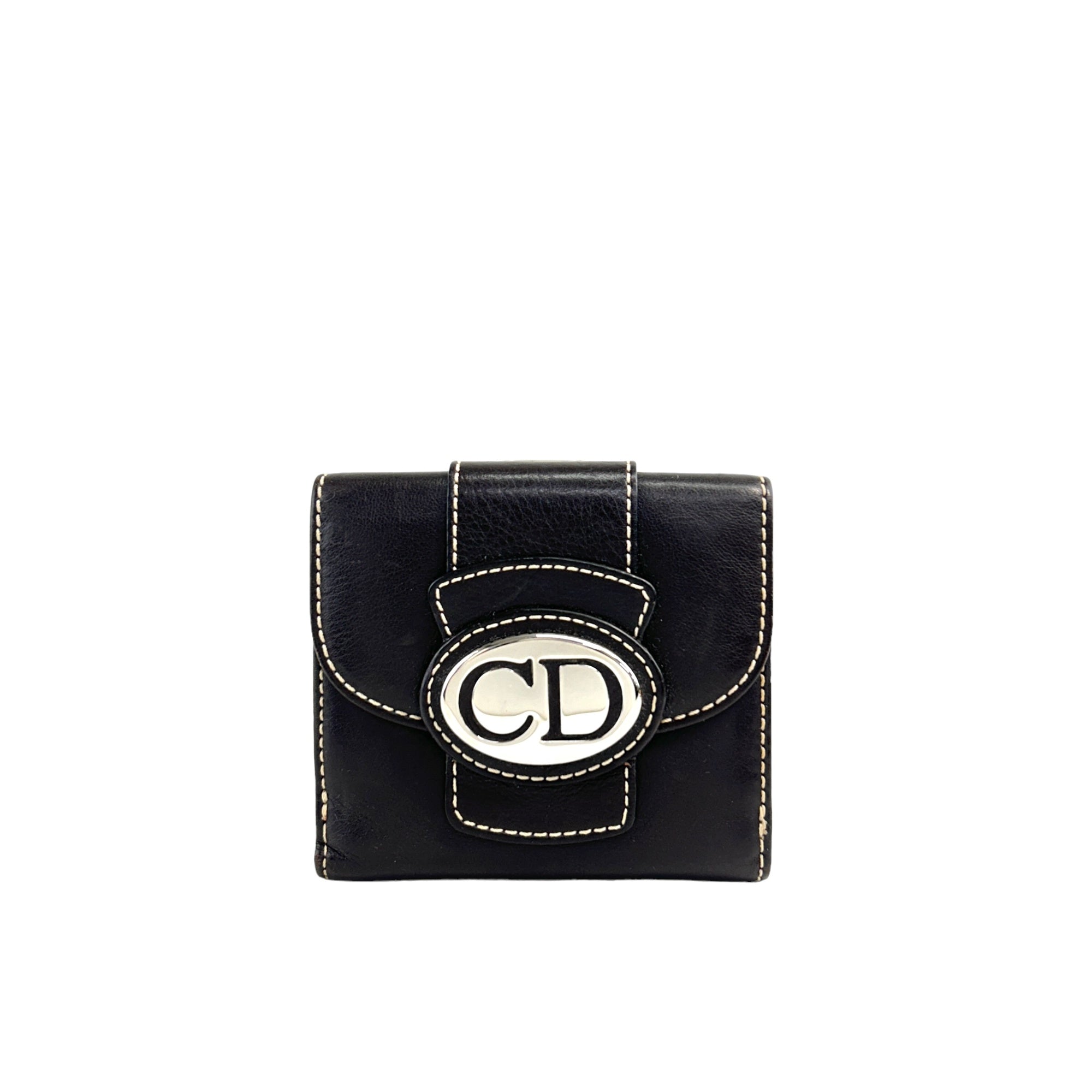 Christian Dior CD Logo Leather Folded Wallet Brown Vintage 8jdhim 
