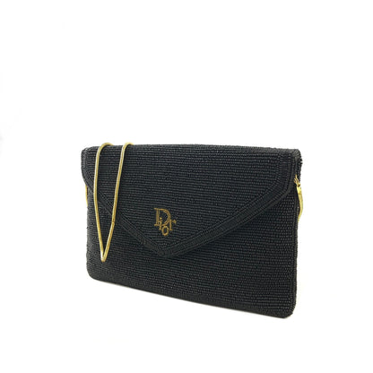 Christian Dior Logo Beads Chain Shoulder bag Black Vintage kxcim5