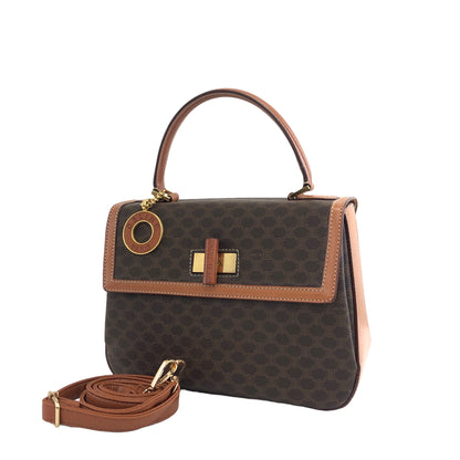 CELINE Macadam Turn Lock  Charm Leather Two-way Handbag Shoulder bag Brown Vintage g2sa6k