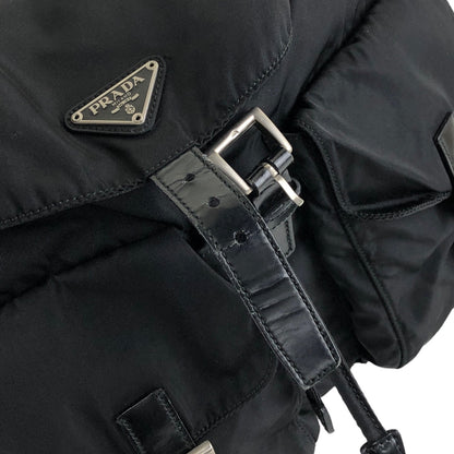 PRADA Triangle Logo Double Pocket Nylon Backpack Black Vintage dng5yz