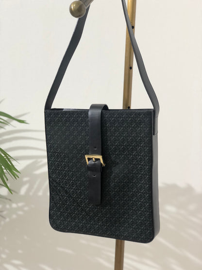 LOEWE Anagram Logo Full Patterns Fabric Shoulder bag Black Vintage 7hprps