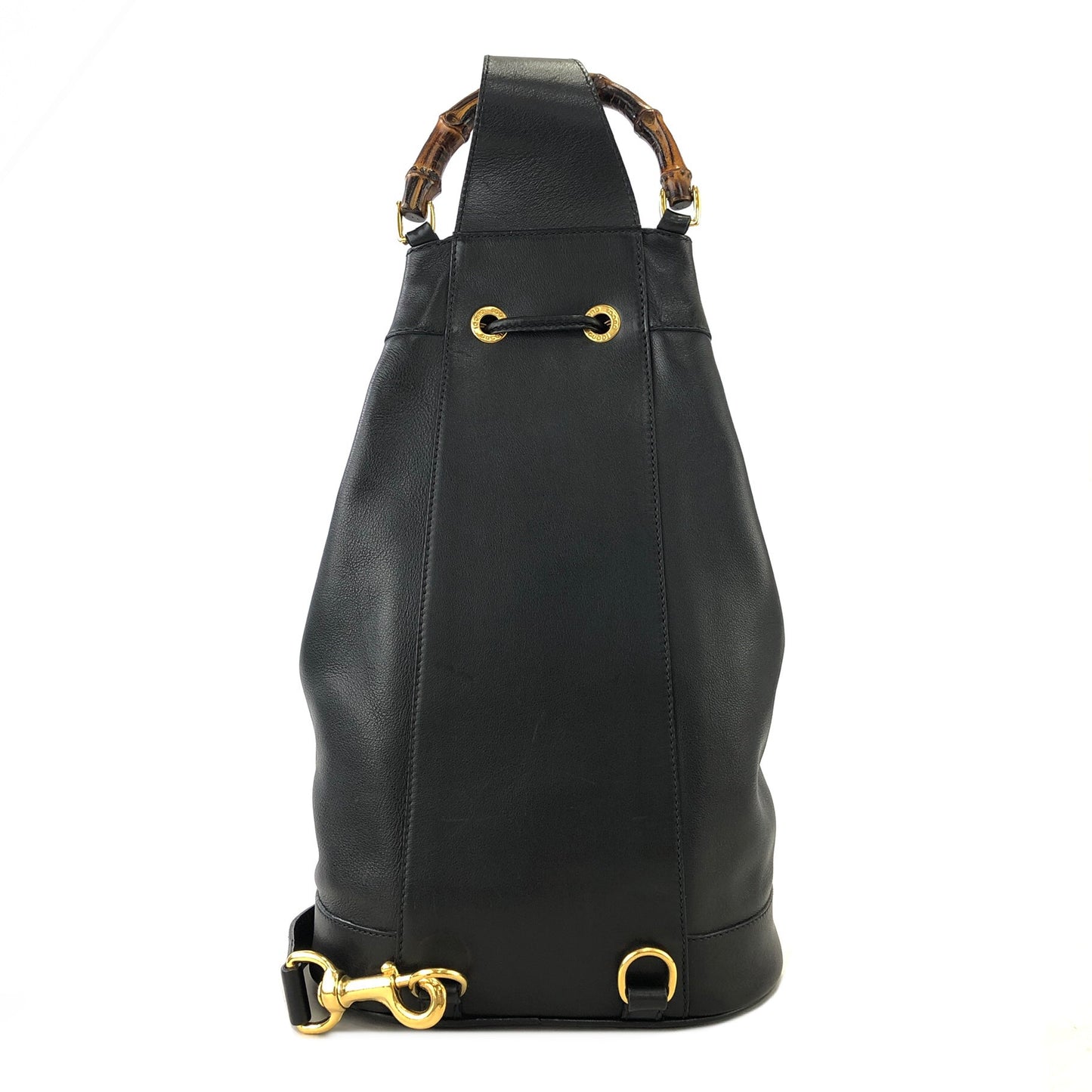 GUCCI Bamboo Leather Drawstring One Shoulder bag Sling Bag Black Vintage vs7u5a