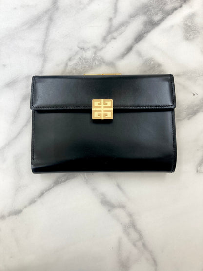 GIVENCHY Logo Leather Metal Clasp Folded Wallet Black Vintage szipvu