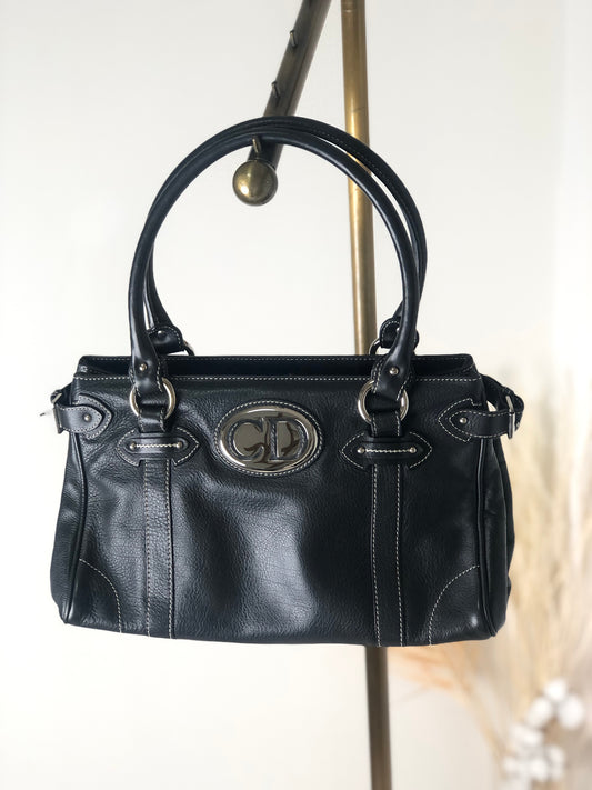 Christian Dior CD Logo Leather Handbag Black Vintage skmydh