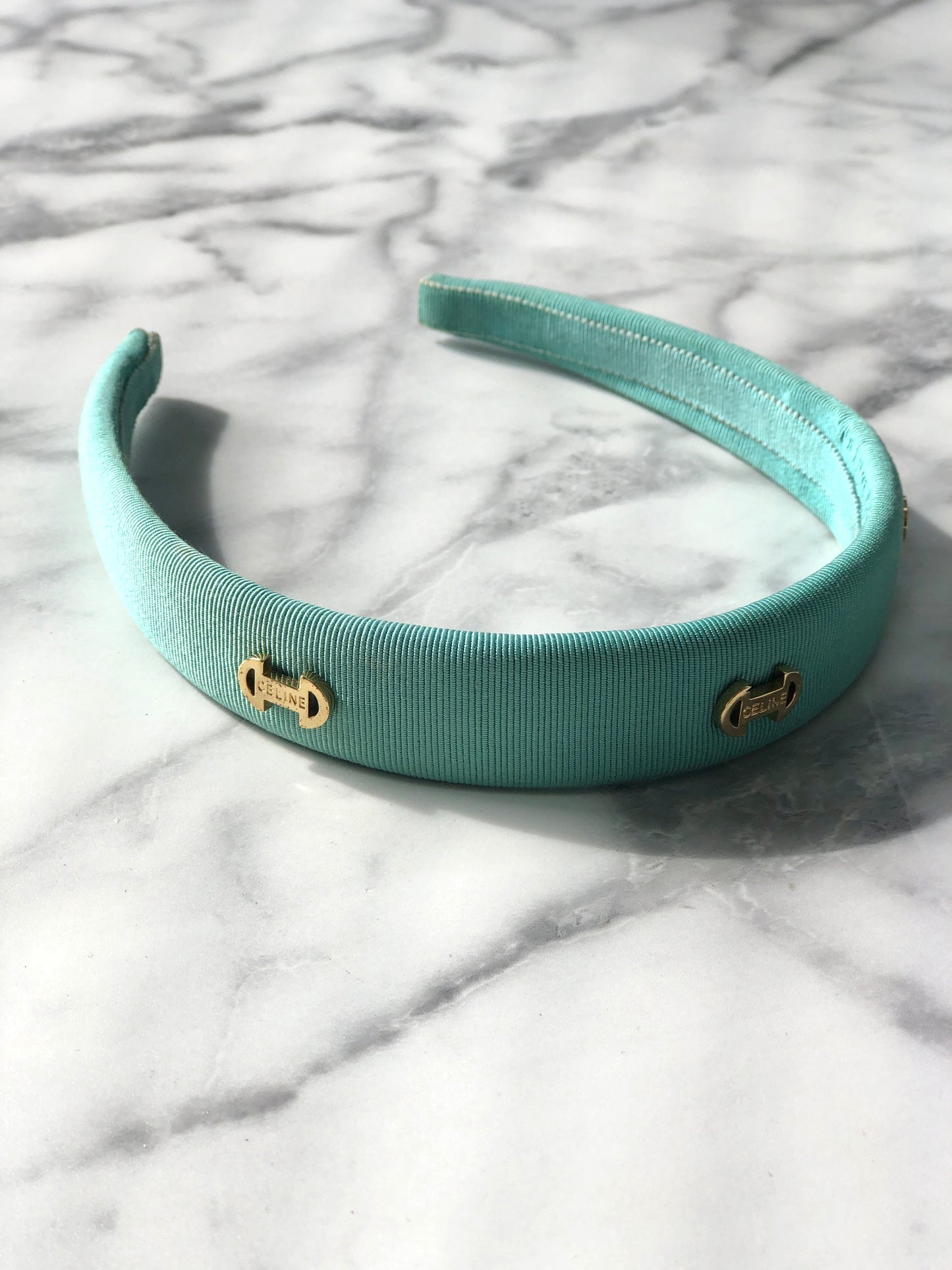 CELINE Horse Bit Fabric headband mint green Vintage 5c8ice