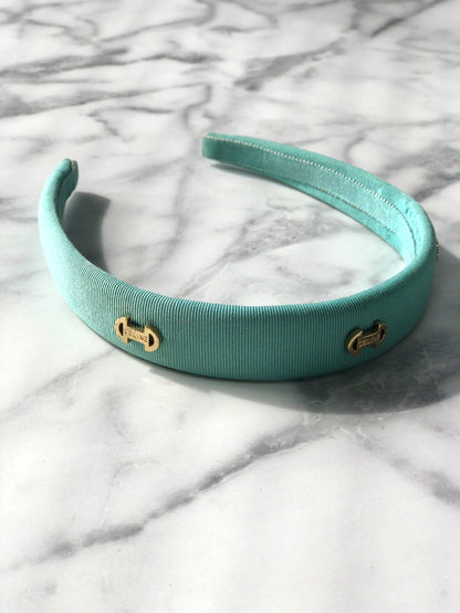 CELINE Horse Bit Fabric headband mint green Vintage 5c8ice