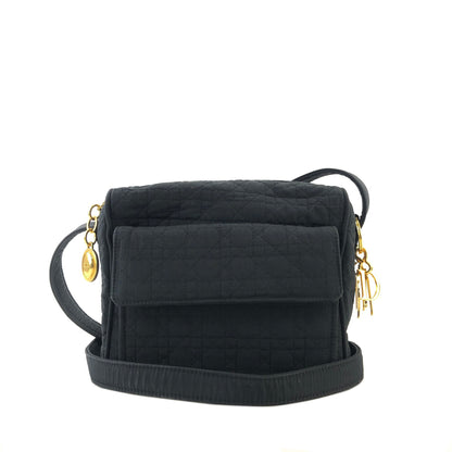 Christian Dior Cannage Logo Motif Charm Nylon Shoulder bag Black Vintage e7e3wt