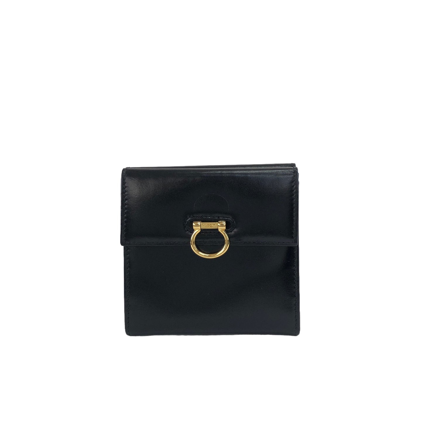 CELINE Gancini Leather Folded Wallet Black Vintage nnhbtg