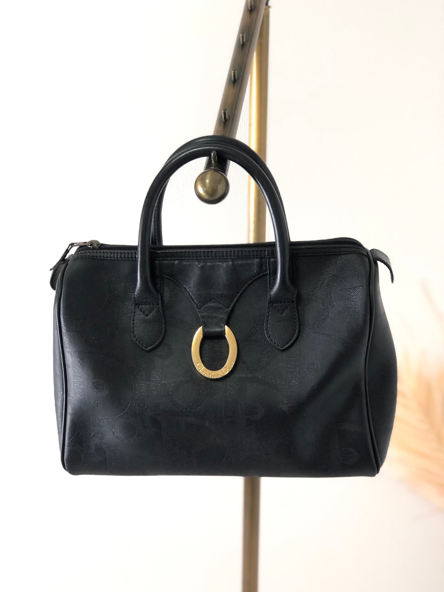 Christian Dior Trotter PVC Leather Handbag Boston bag Black Vintage kg8k3x