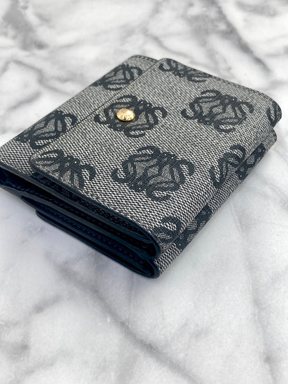 LOEWE Anagram Canvas Leather Trifold Wallet Gray Vintage hkypxt