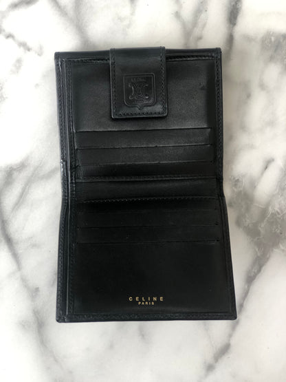 CELINE Macadam  PVC Leather Folded Wallet Black Vintage j5fp87
