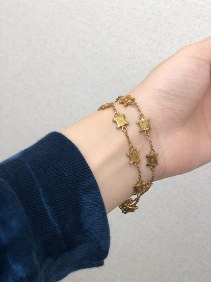 CELINE Triomphe 標誌串飾手鍊 金色 復古 tzzpy3 