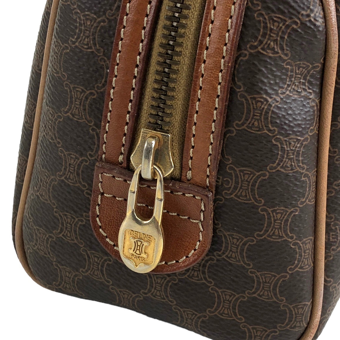 CELINE Macadam Two-way Handbag Shoulder bag Brown Vintage jj473f