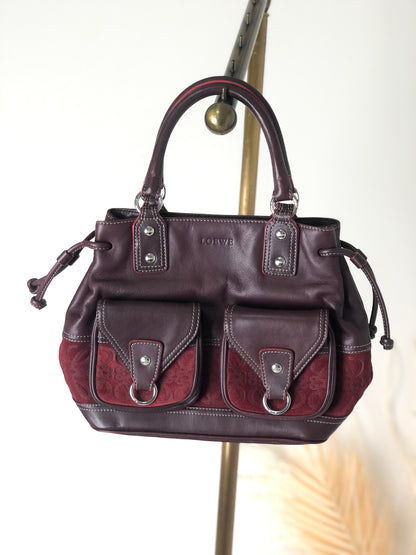 LOEWE Anagram Suede Leather Handbag Bordeaux Vintage z83c6h