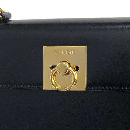 CELINE Gancini Leather Two-way Top Handle Handbag Shoulder bag Black Vintage ick73z