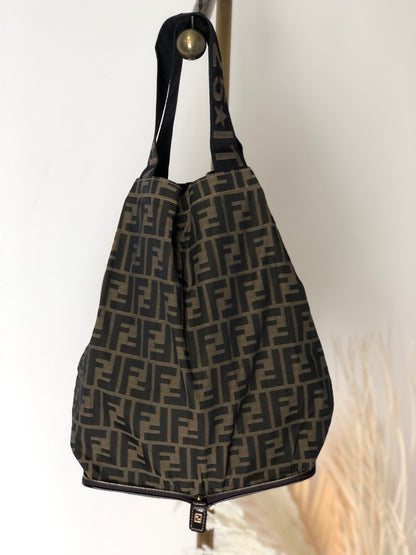 FENDI Zucca Jacquard Handbag Totebag Brown Vintage zpceha