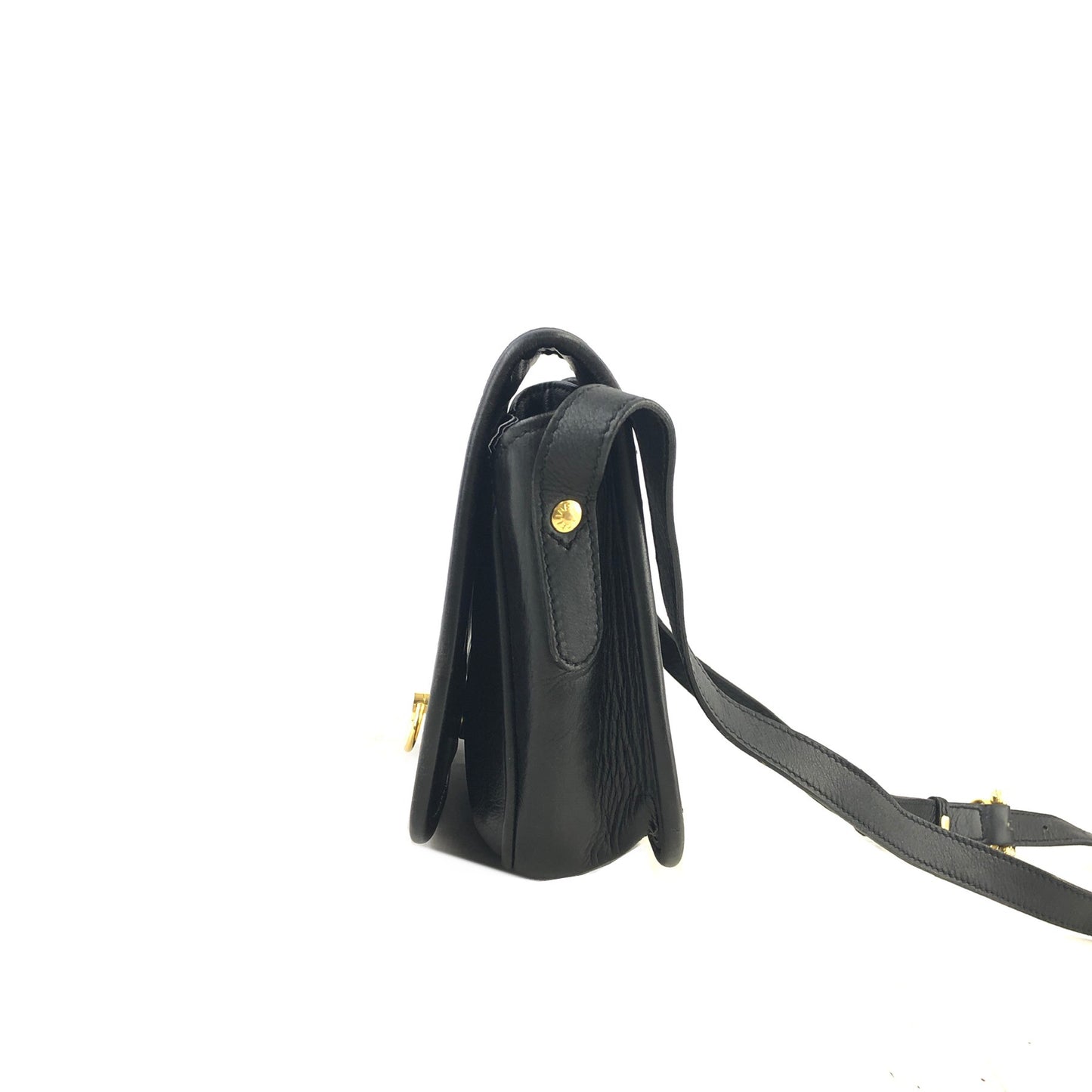 CELINE Gancini Flap Leather Shoulder bag Black Vintage 8na8ex