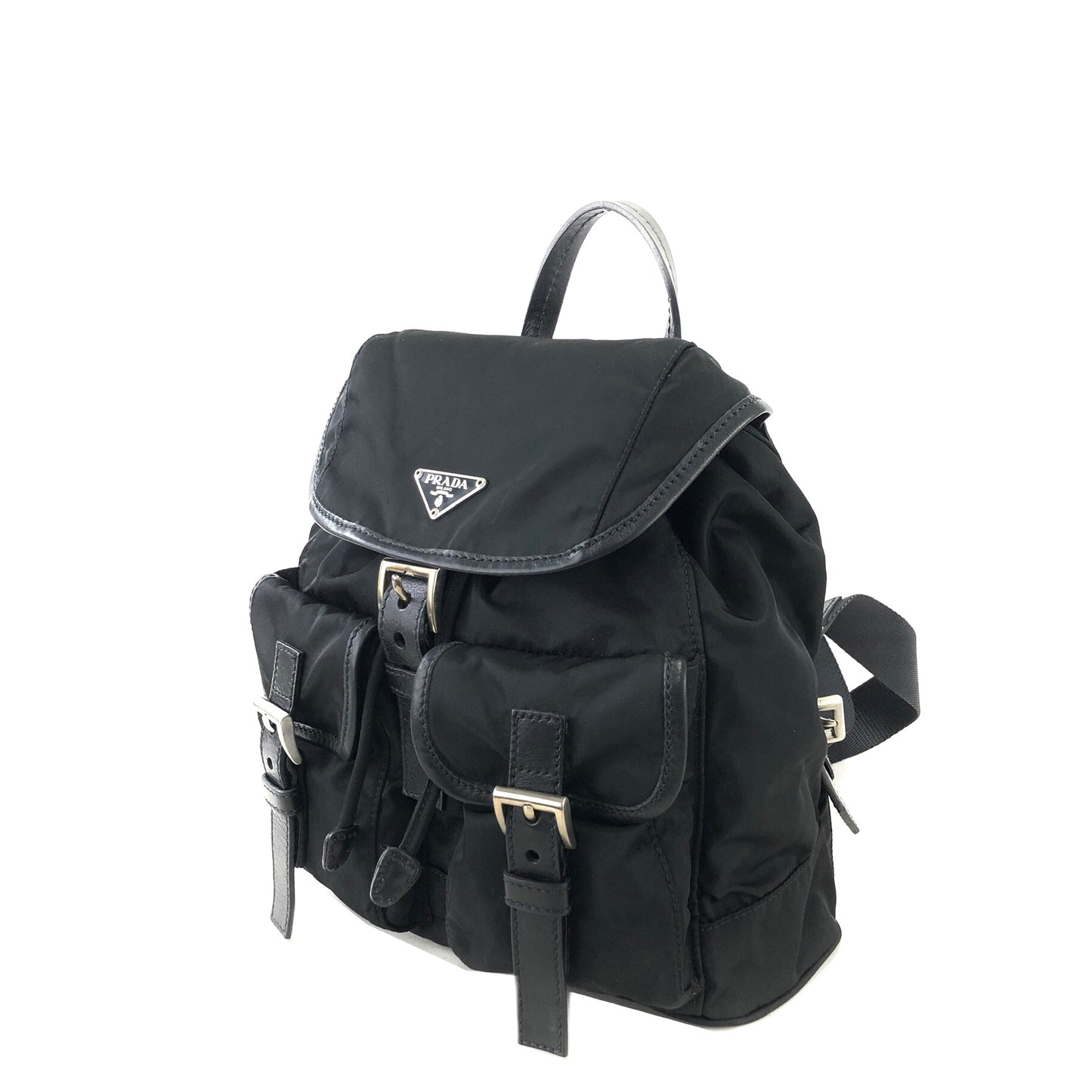 PRADA Triangle Logo Nylon Leather Backpack Black Vintage 35vth3