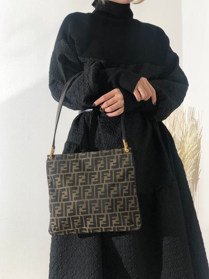 FENDI Zucca Jacquard Leather Shoulder bag Brown Vintage nxiyf3