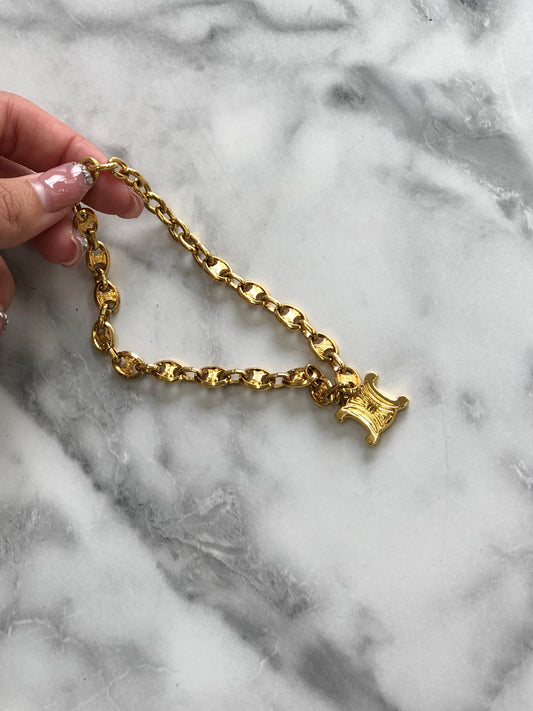 CELINE Triomphe Chain Bracelet Gold Vintage uv26ww