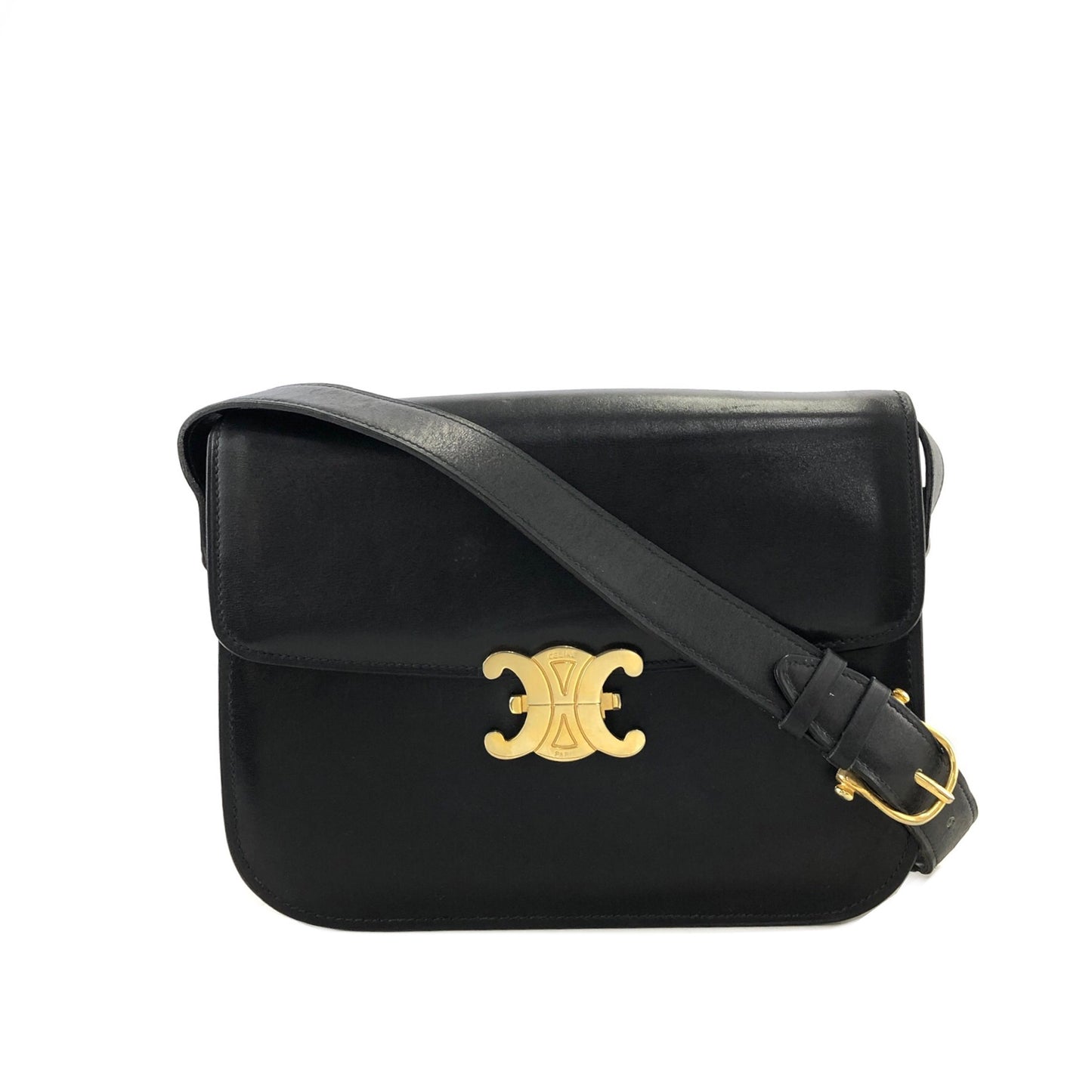 CELINE Triomphe Leather Crossbody Shoulder bag Black Vintage iv4xyc