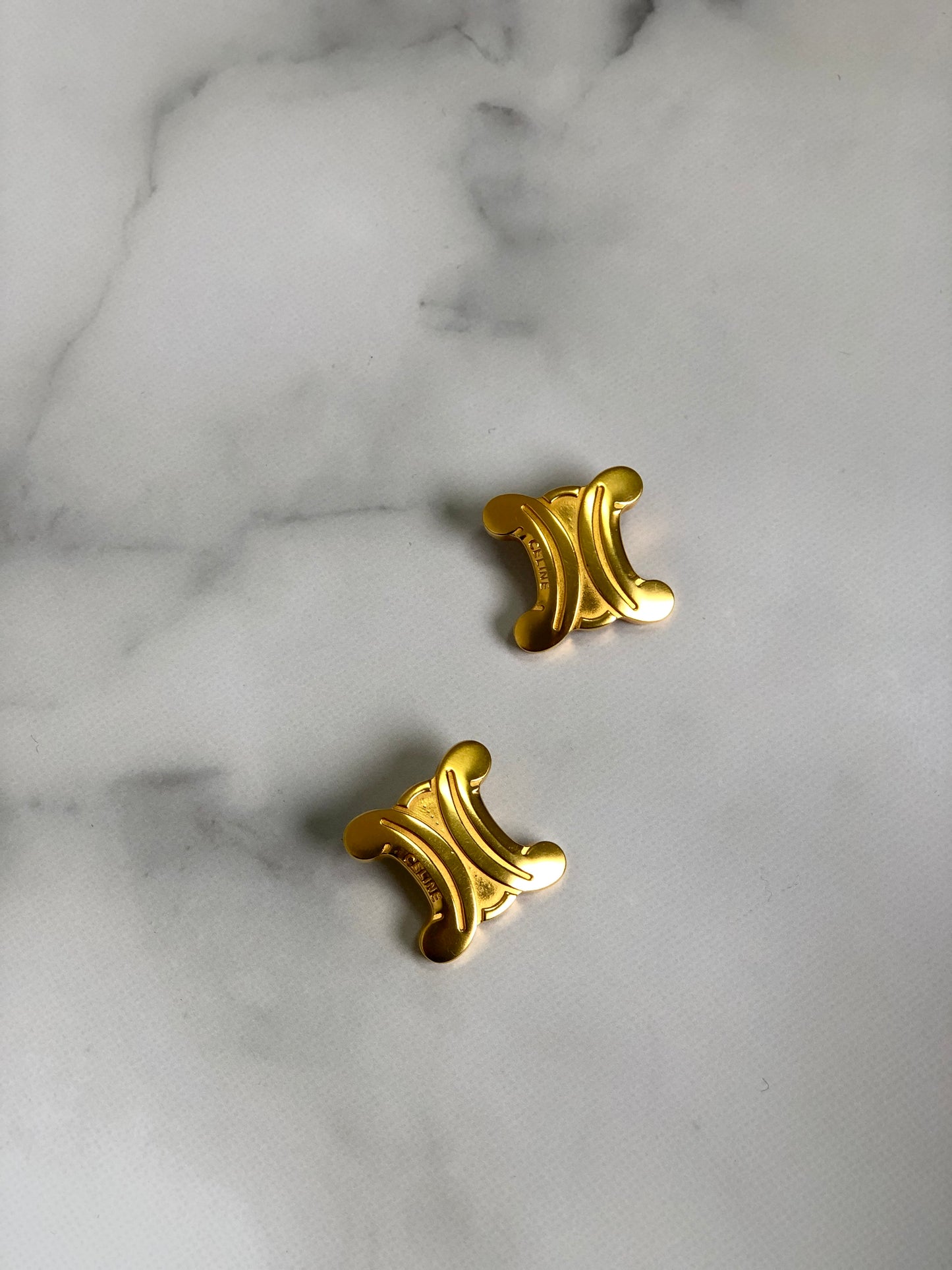 CELINE Triomphe Earrings Gold Vintage auxji2