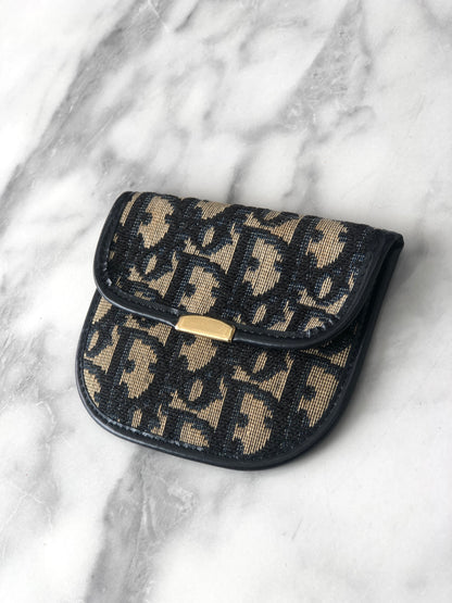 Christian Dior Trotter 提花皮革零錢包 海軍藍 復古 54fhzi 